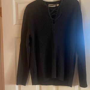 Express Black Lace-Up Ribbed Top